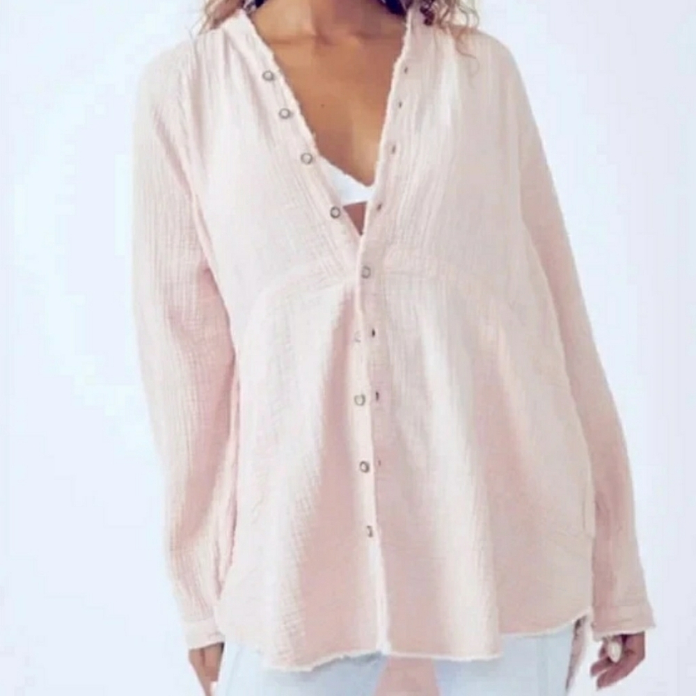 NWOT $108 Free People We The Free Summer Daydream Frayed Tunic Shirt SZ XS